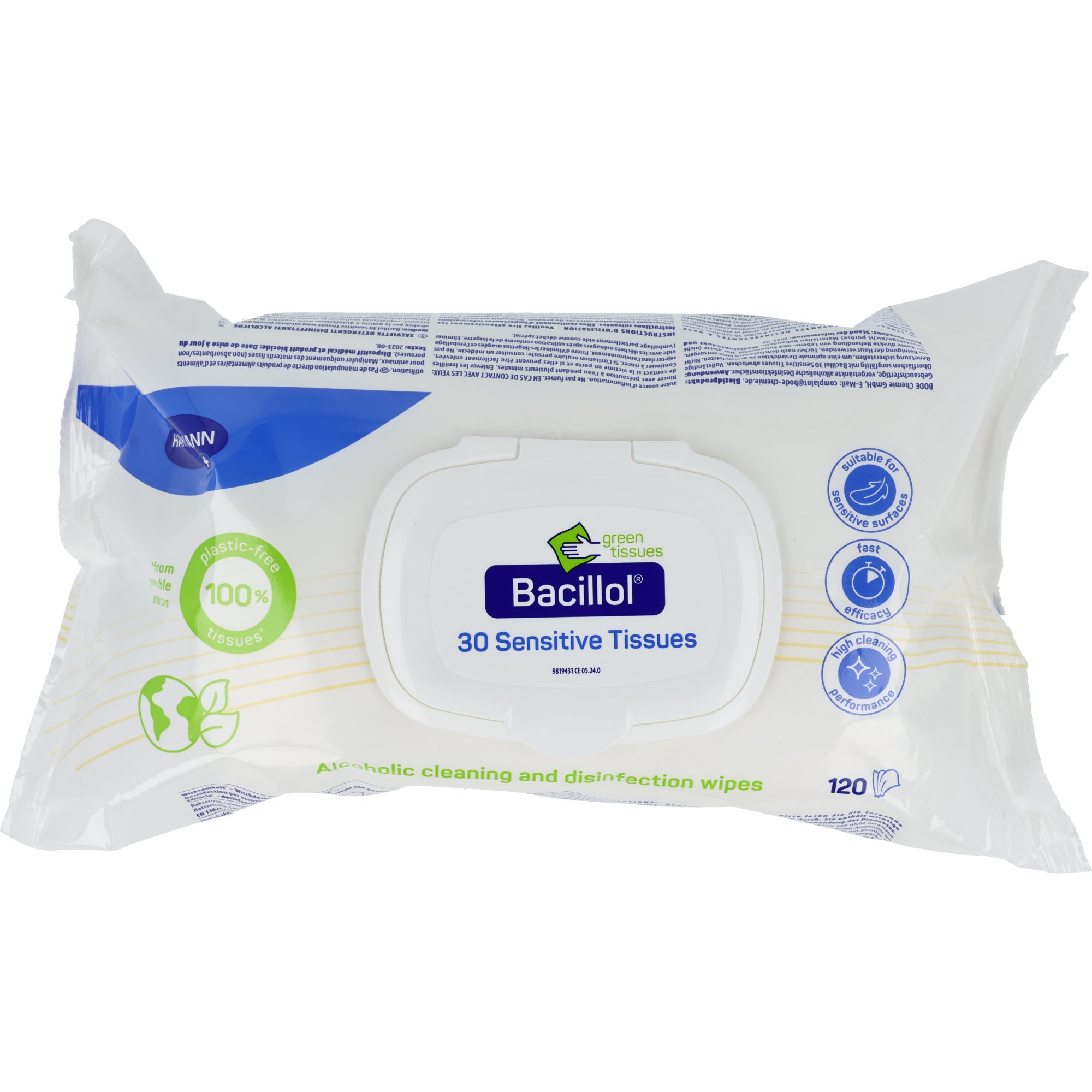 Bacillol 30 Sensitive Tissues Green lingettes désinfectantes Flowpack