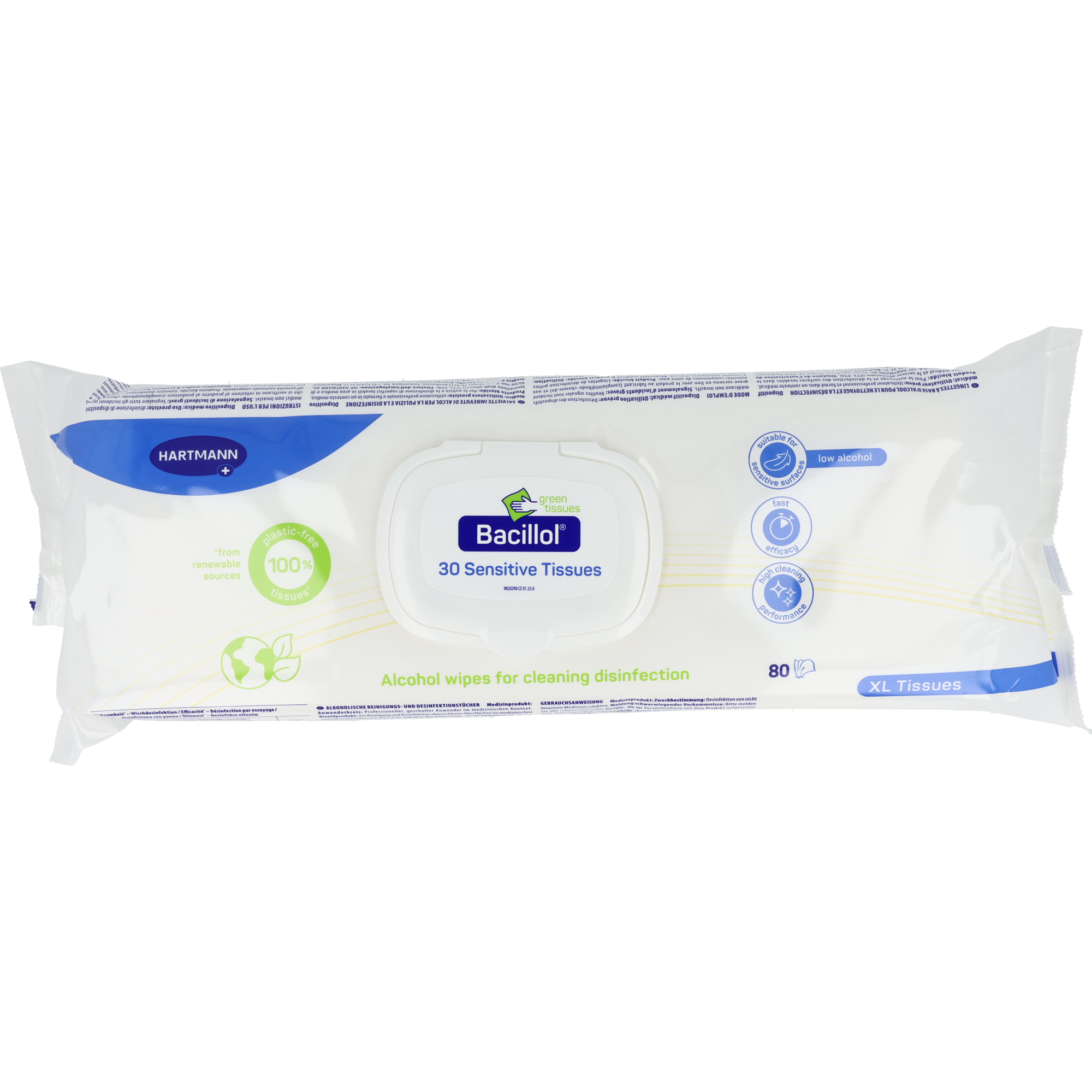 Bacillol 30 Sensitive Tissues Green lingettes désinfectantes Flowpack