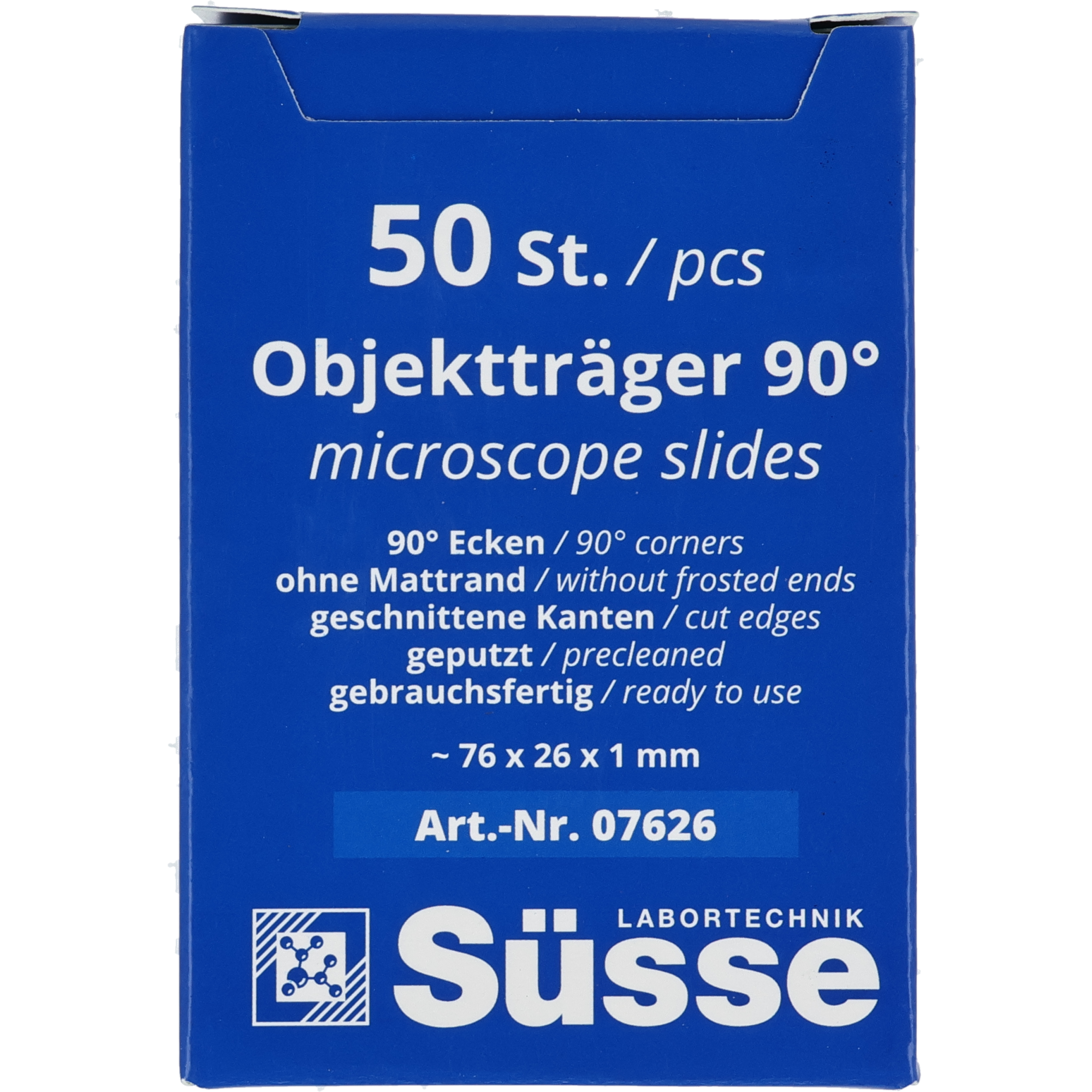 Objektträger ohne Mattrand, farblos Süsse Objektträger ohne Mattrand, farblos Süsse