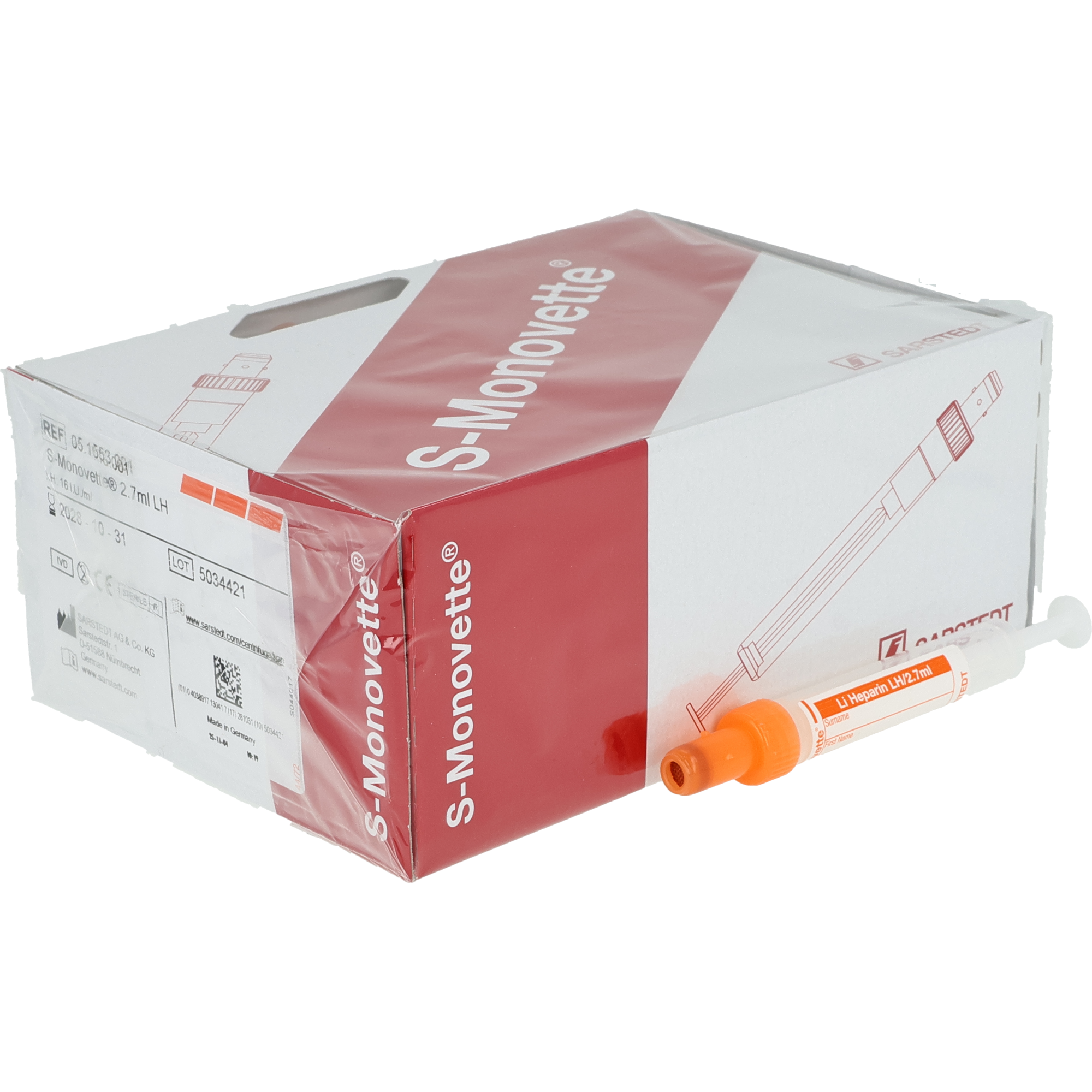 S- Monovette 2,7 ml Lithium-Heparin mit Etikette