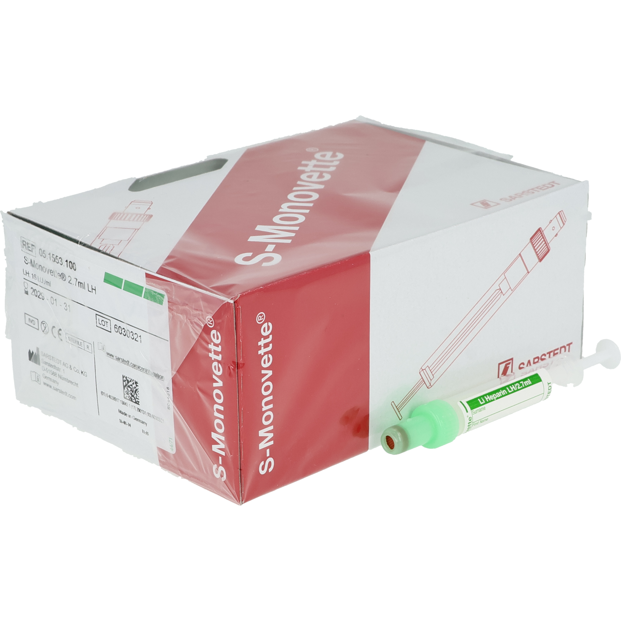 S- Monovette 2,7 ml Lithium-Heparin, steril mit Papieretikett