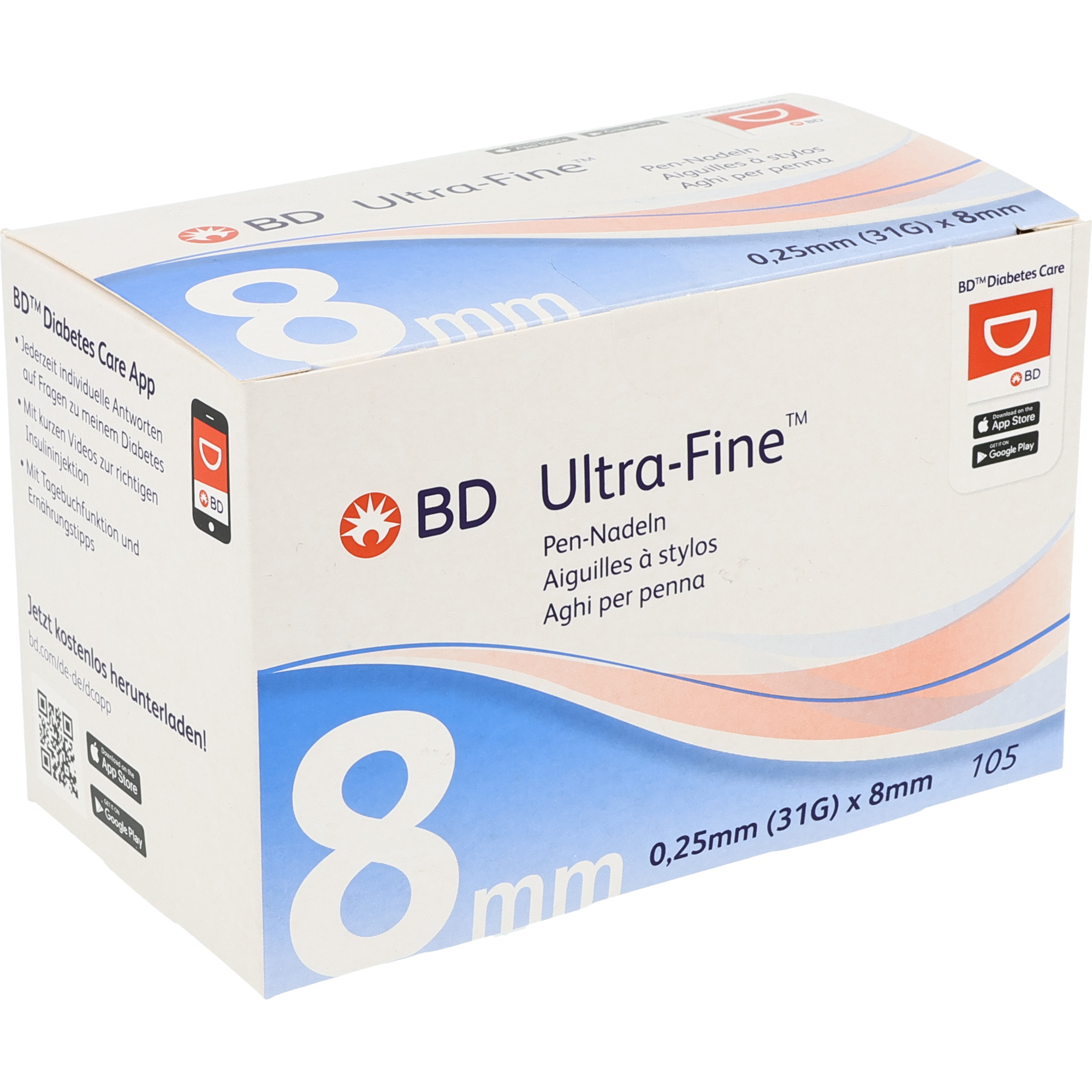 BD Micro Fine Ultra Aiguilles de stylo bleues avec technologie Pentapoint
